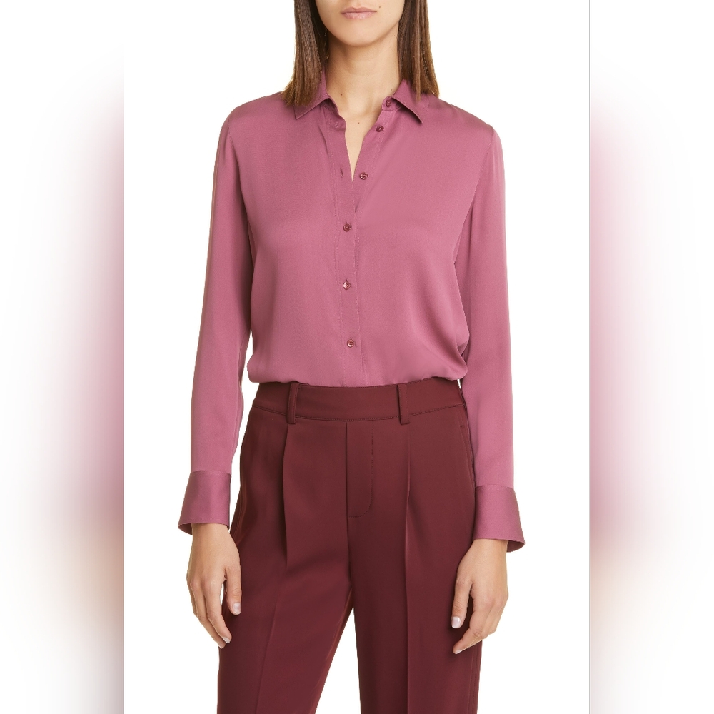 Vince Mauve Slim Silk Blouse